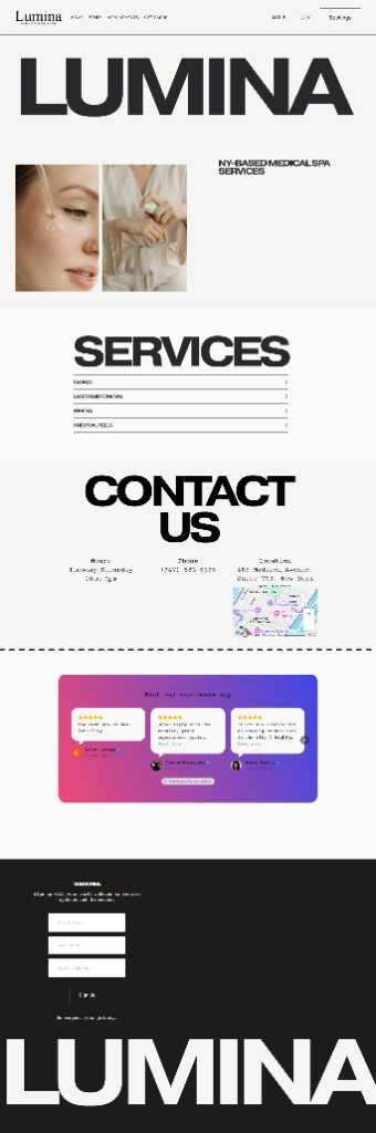 Full-page screenshot of the current Lumina Aesthetic homepage